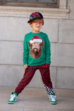Cow Santa Long Sleeve Shirt, Green  (Infant, Toddler, Youth, Adult)