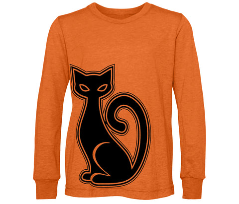 Black Cat Long Sleeve Shirt, Orange (Youth, adult)