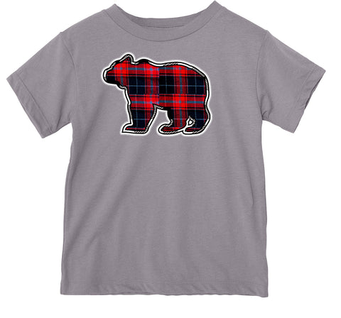 Bear Plaid Tee, Smoke  (Infant, Toddler, Youth, Adult)