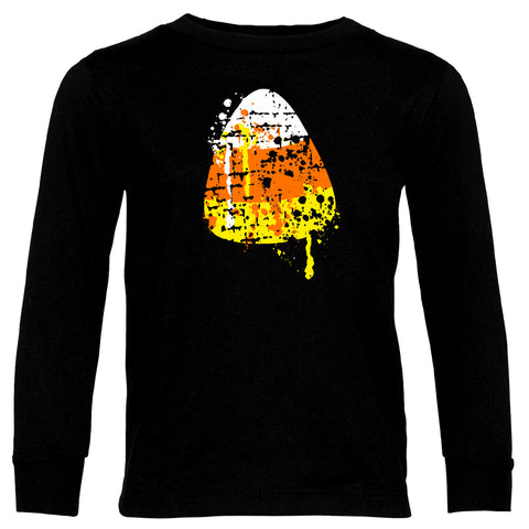 Distressed Candy Corn Long Sleeve Shirt, Black (Infant, toddler, youth, adult)