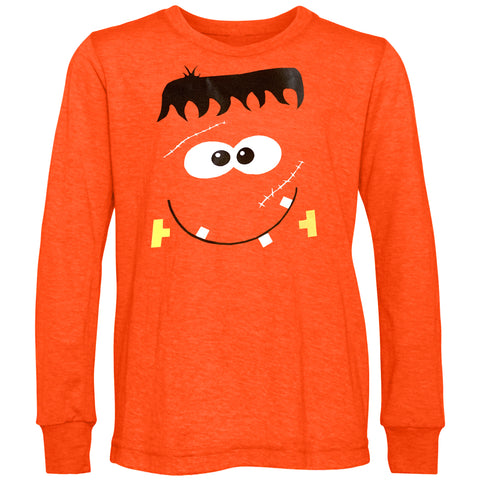 Cartoon Frankenstein Long Sleeve Shirt, Orange (Youth, adult)