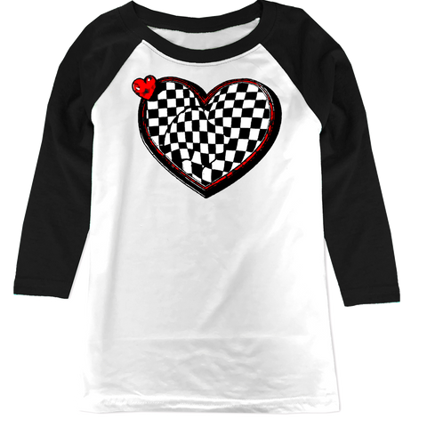 Checker Heart Raglan, W/B (Toddler, Youth, Adult)