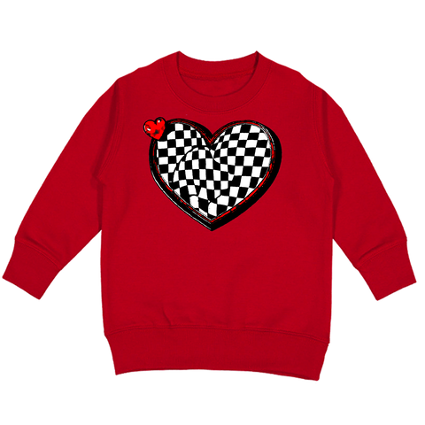Checker Heart  Crew Sweatshirt, Red  (Toddler, Youth, Adult)