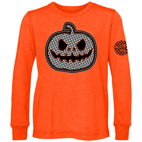 Checker Pumpkin Long Sleeve Shirt, Orange (Toddler, Youth, Adult)