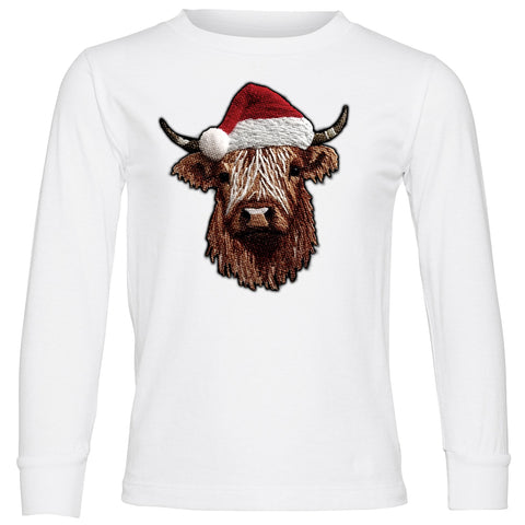 Cow Santa Long Sleeve Shirt, White  (Infant, Toddler, Youth, Adult)