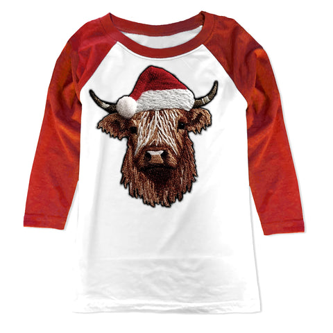 Cow Santa  Raglan, W/Red (Infant, Toddler, Youth, Adult)