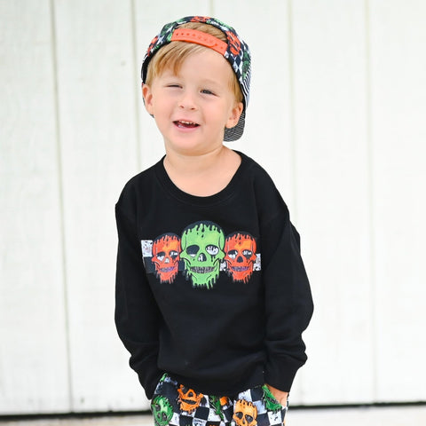 Spooky Skulls Crew Sweatshirt, Black (Toddler, Youth, Adult)
