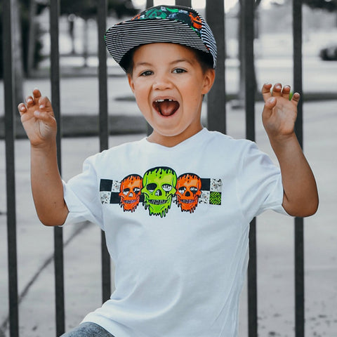 Spooky  Skulls Tee, White  (Infant, Toddler, Youth, Adult)