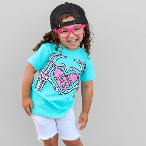 Skelly Heart Hands Tee, Tahiti (Infant, Toddler, Youth, Adult)