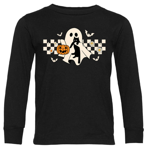 Ghost Kitty Long Sleeve Shirt, Black (Infant, toddler, youth, adult)