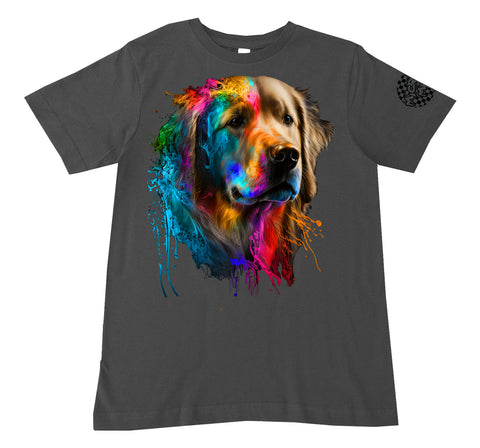 Golden Retriever Drip  Tee or Tank, Charcoal  (Infant, Toddler, Youth, Adult)