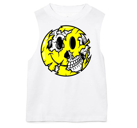 Happy Skull Tank, White  (Infant, Toddler, Youth, Adult)