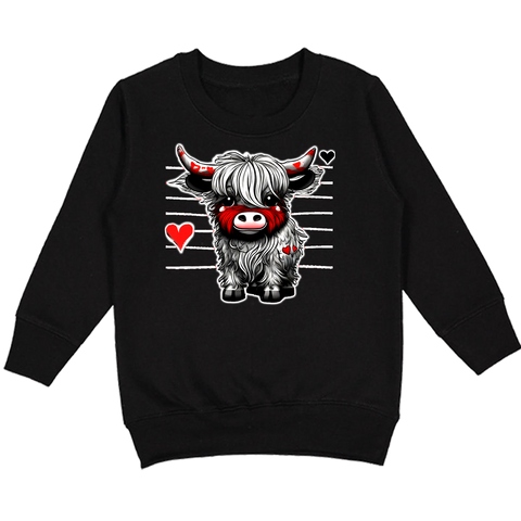 Highland Cow Love Crew Sweatshirt, Black (Toddler, Youth, Adult)