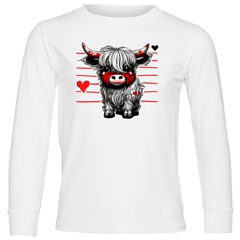 Highland Cow Love LS Shirt, White (Infant, Toddler, Youth, Adult)