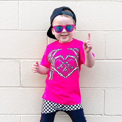 Skelly Heart Hands Tee, Hot Pink  (Infant, Toddler, Youth, Adult)