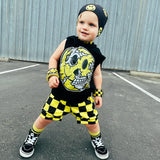 *Happy Skull Fleece Muscle Tank, Black (Toddler, Youth, Adult)