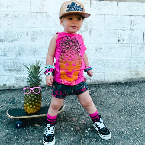 Gold Pineapple Skull Tank, Hot Pink (Infant, Toddler, Youth, Adult)