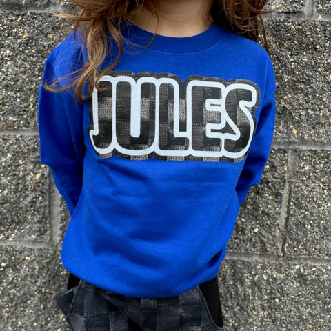 CUSTOM Knit Checkers  Crew Sweatshirt, Royal (Toddler, Youth, Adult)