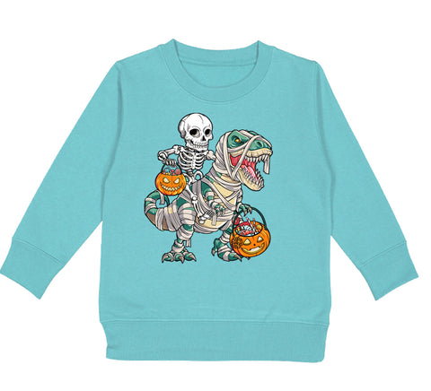 Mummy Dino Crew Sweatshirt, Saltwater  (Toddler, Youth, Adult)