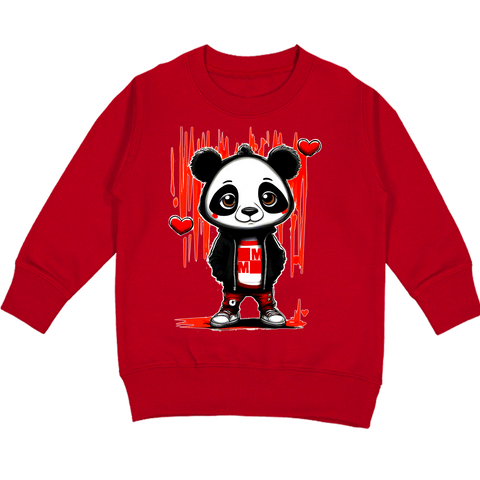 Panda Love Crew Sweatshirt, Red (Toddler, Youth, Adult)
