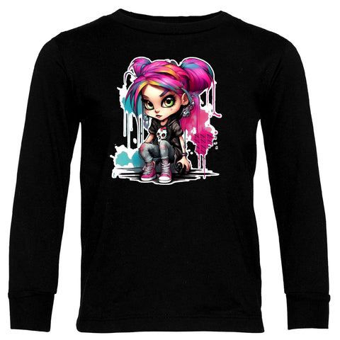 100 Days of School PUNK GIRL LS Shirt, Black (Toddler, Youth, Adult)