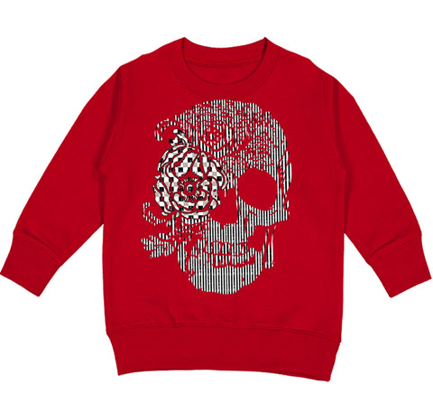 Stripe Skull Crew Sweatshirt, Red (Toddler, Youth, Adult)