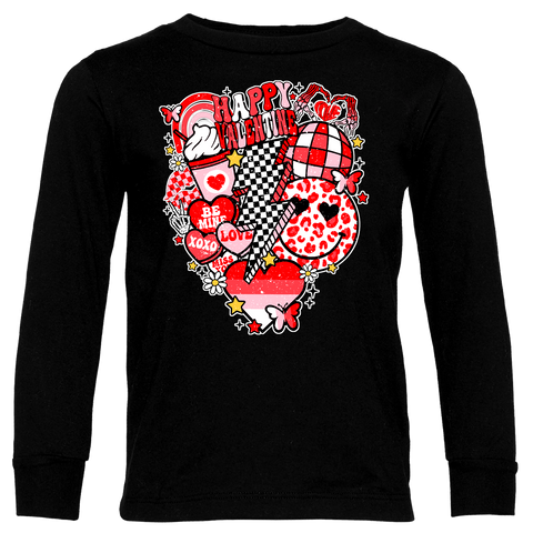 Vday Hearts Collage LS Shirt, Black (Infant, Toddler, Youth, Adult)
