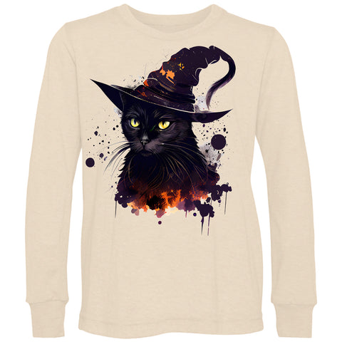 Witchy Kitty Long Sleeve Shirt, Natural (Youth, adult)