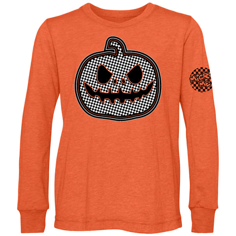 Checkered Pumpkin Long Sleeve Shirt, Orange  (Infant, Toddler, Youth, Adult)