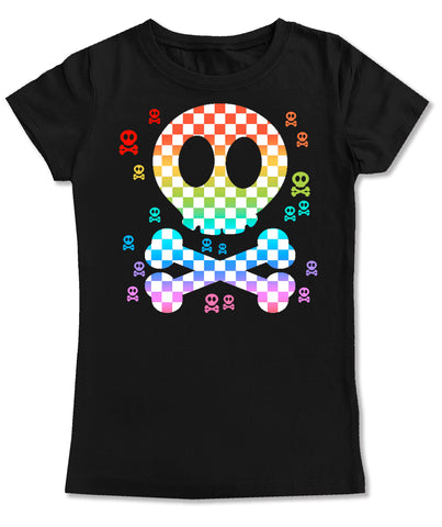 Check Rainbow Skull Fitted Tee, Black (Infant, Toddler, Youth)