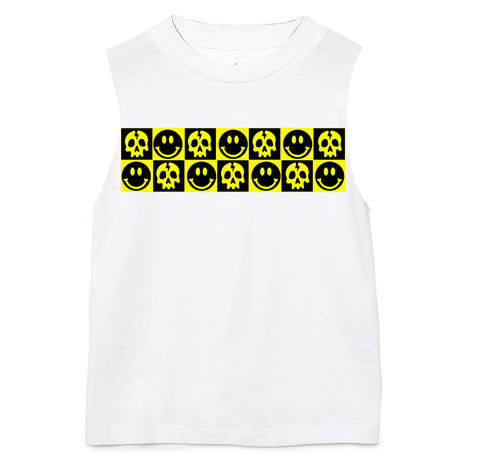Happy Skelly Muscle Tank,  White  (Infant, Toddler, Youth, Adult)
