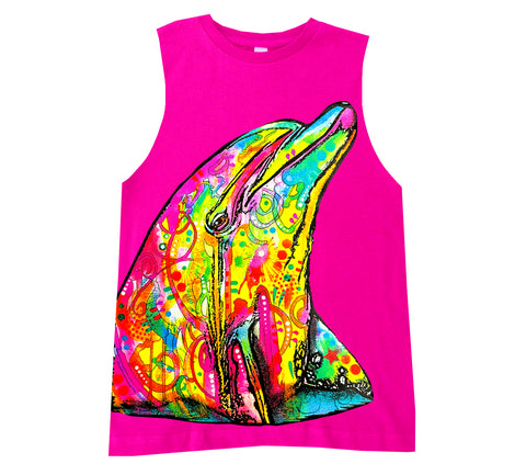 Neon Dolphin Muscle Tank, Hot PInk  (Infant, Toddler, Youth, Adult)