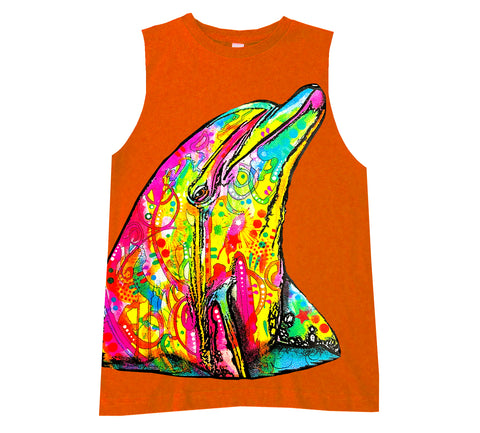 Neon Dolphin Muscle Tank, Orange (Infant, Toddler, Youth, Adult)