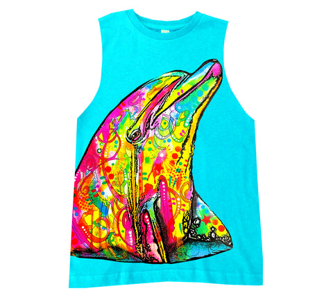 Neon Dolphin Muscle Tank, Tahiti (Infant, Toddler, Youth, Adult)