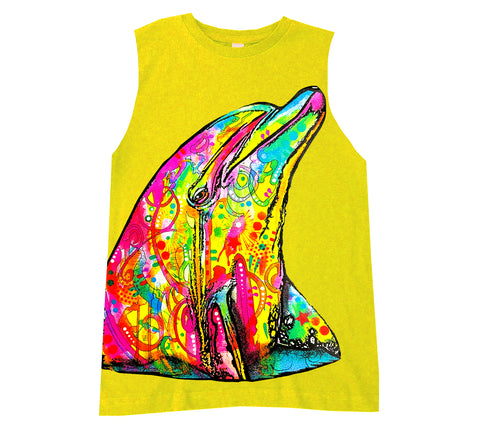 Neon Dolphin Muscle Tank, Yellow (Infant, Toddler, Youth, Adult)