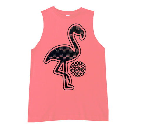 Denim Check Flamingo Muscle Tank, Coral   (Toddler)