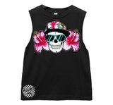 Hawaiian Floral Skull Tank, Black (Infant, Toddler, Youth, Adult)