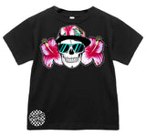 Hawaiian Floral Skull Tee, Black (Infant, Toddler, Youth, Adult)
