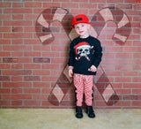 Candy Cane Skull Fleece Sweater, Black- (Toddler, Youth,Adult)