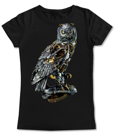 SP-Mechanical Owl GIRLS Fitted Tee, Black (Youth, Adult)