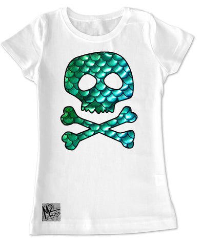 M-Scale Skull GIRLS Fitted Tee, White (Toddler, Youth, Adult)