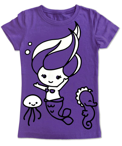 M-Mermaid Wave GIRLS Fitted Tee, Purple(Toddler, Youth, Adult)