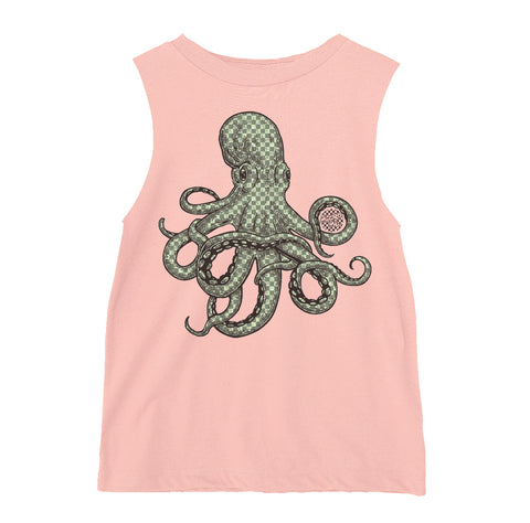 Check Octopus Muscle Tank, Peach  (Toddler, Youth, Adult)