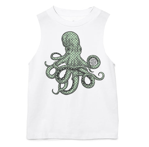 Check Octopus Muscle Tank, White (Infant, Toddler, Youth, Adult)