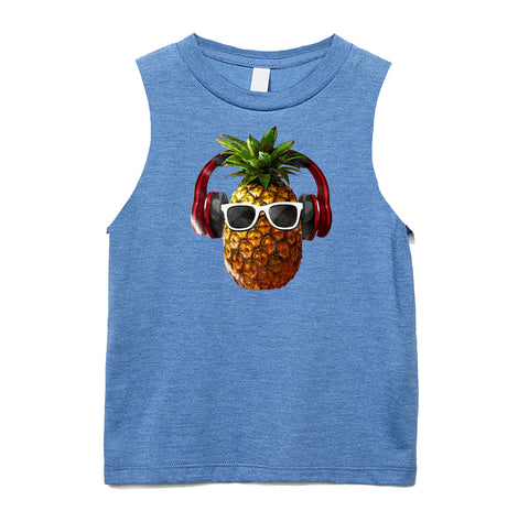 Pineapple Headphones Muscle Tank, Carolina Blue (Infant, Toddler, Youth, Adult)