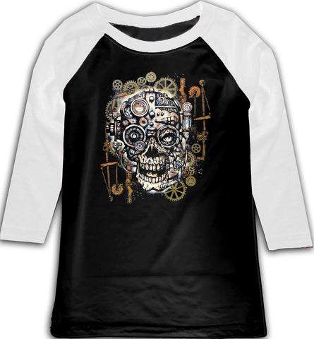 SP-Steampunk Skull Raglan, B/W (Toddler, Youth, Adult)