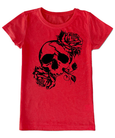 Rose Skull GIRLS Fitted Tee, Red (Youth, Adult)