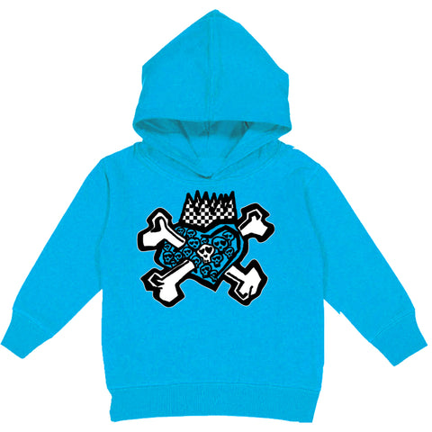 Skull Heart Hoodie, Turq (Toddler, Youth, Adult)