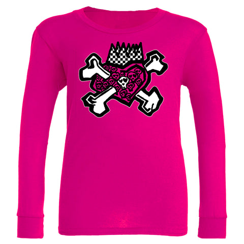 Skull Hearts LS Shirt, Hot Pink (Infant, Toddler, Youth , Adult)