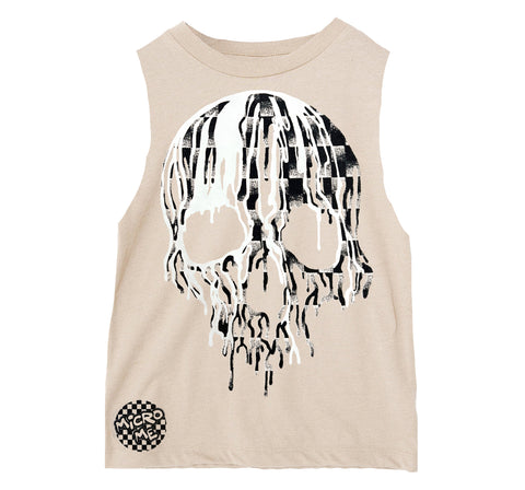 Denim Check Skull Muscle Tank, Natural (Infant, Toddler, Youth, Adult)